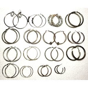 16 Pc Earrings Lot Metal 1.5"-2.5" Hoops Y2K Minimalist Rhinestones Glam Regency